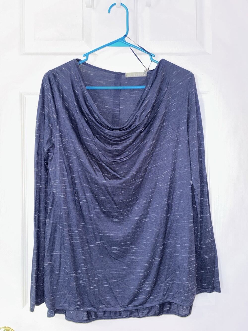 Olivia Moon M Medium Navy Long Sleeve Blouse NWT Cowl Neck Button Back